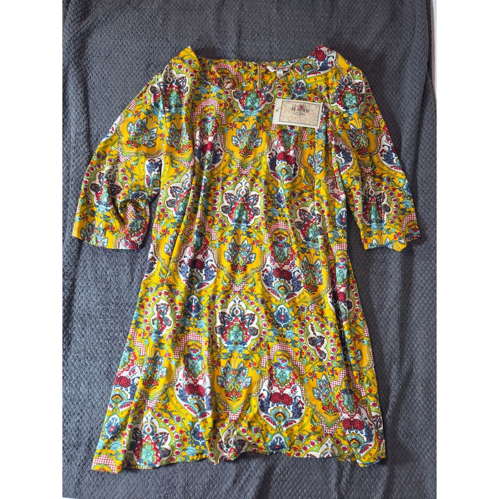 Joe Browns Mustard Yellow Paisley Floral Shift Dress US 22 UK 26 NWT